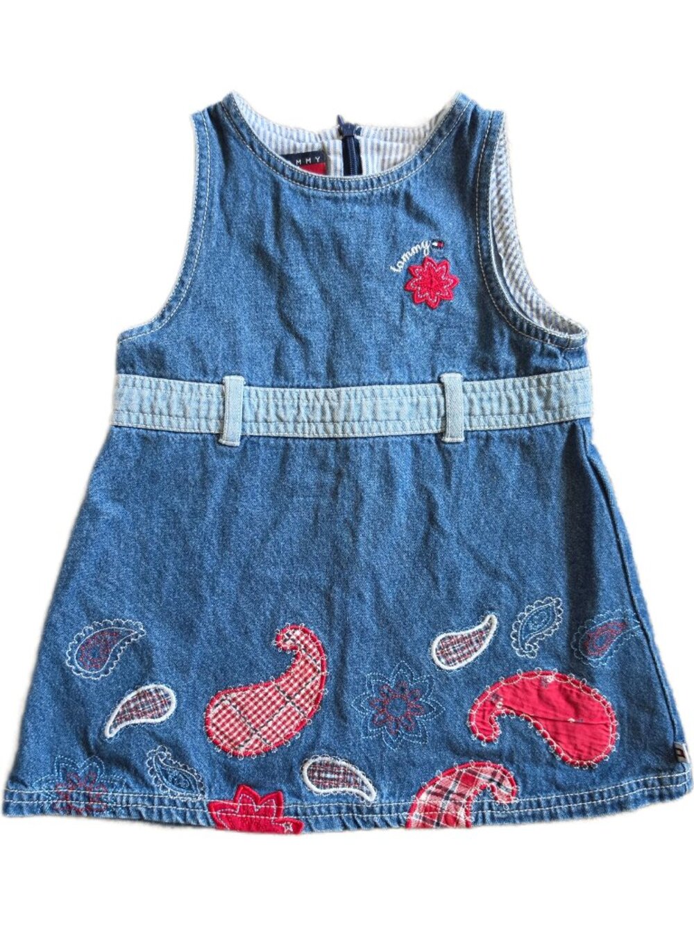 Tommy Hilfiger Vintage Baby Girls Denim Dress 12-18M Y2K Preppy Plaid Patchwork